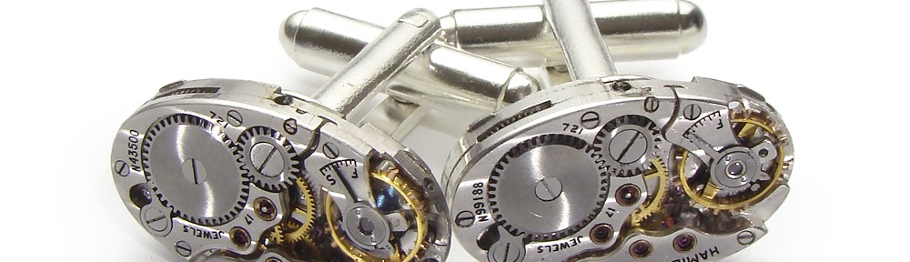 Steampunk cufflinks pinstripe with Hamilton watch movements